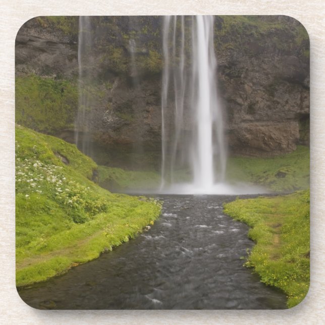 Iceland. People on trail behind Seljalandsfoss Coaster (Front)