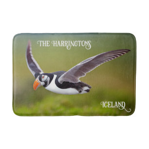Iceland Puffin Custom Name Bath Mat