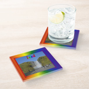 Iceland Rainbow Waterfall Glass Coaster