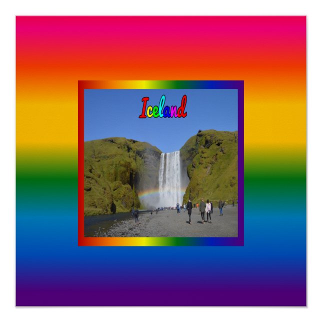 Iceland Rainbow Waterfall  Poster (Front)