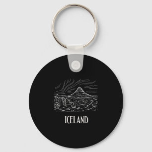 Iceland Retro Art Hiking Aurora Borealis Souvenir Keychain