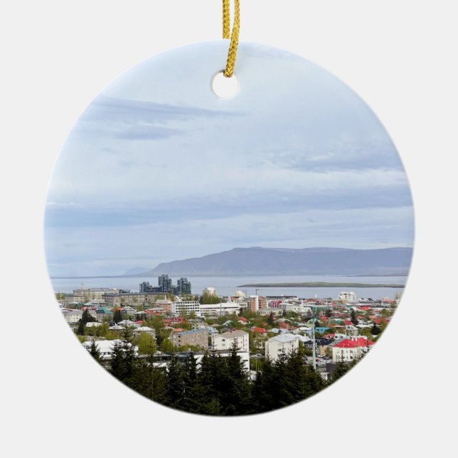 Iceland Reykjavik Cityscape Esja Photo Ceramic Ornament (Front)