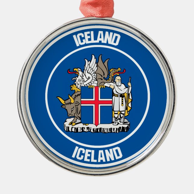 Iceland Round Emblem Metal Ornament (Front)