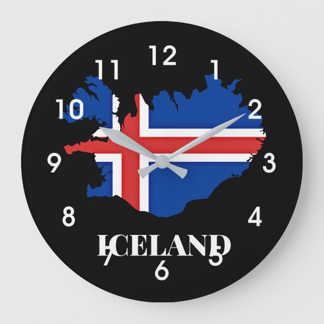 Iceland Silhouette, flag, Large Clock (Front)