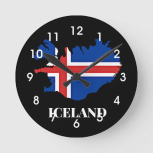 Iceland Silhouette, flag, Round Clock