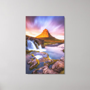 Iceland sunset, beautiful landscape with waterfall canvas print