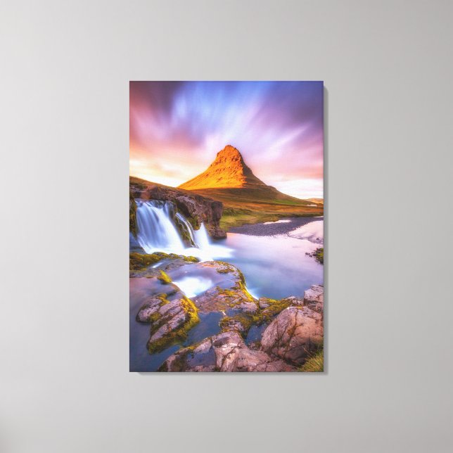 Iceland sunset, beautiful landscape with waterfall canvas print (Front)