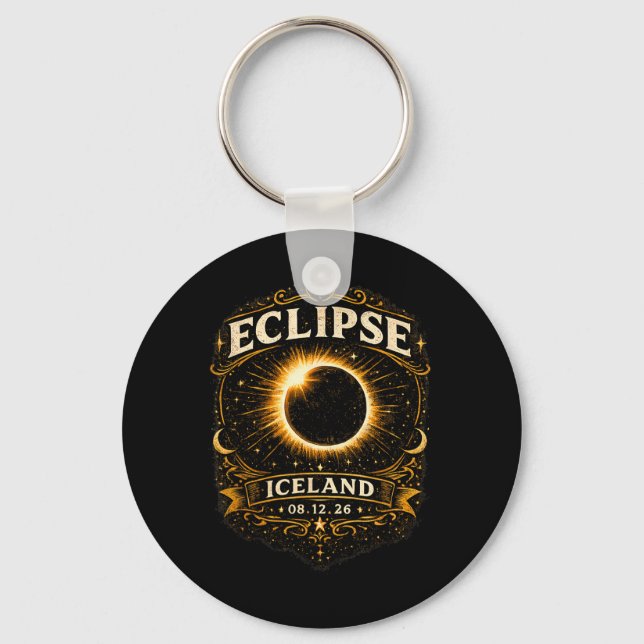 Iceland Total Solar Eclipse 2026 Celestial Eclipse Keychain (Front)