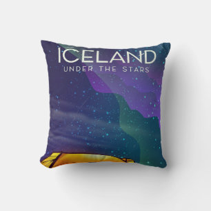 Iceland 'under the stars' vintage travel poster throw pillow