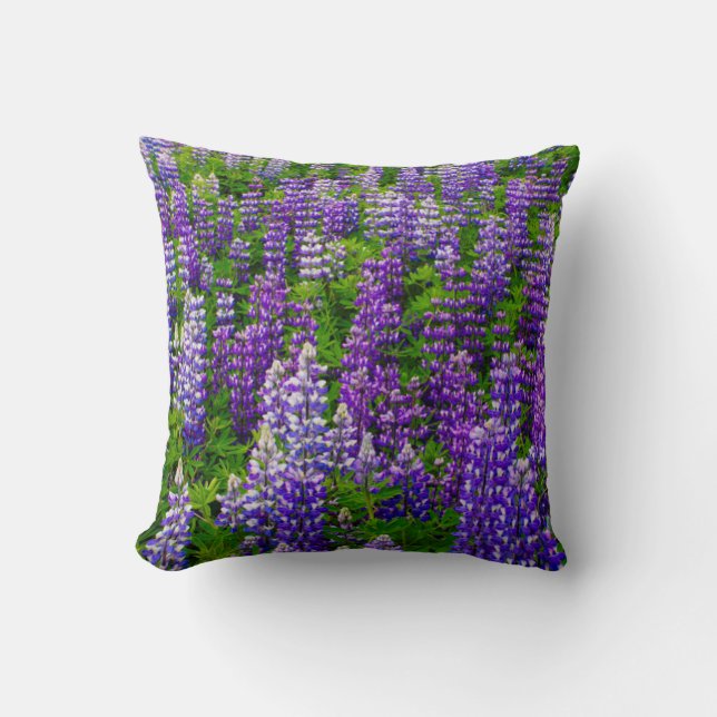 Iceland. Vik i Myrdal. Field of Lupines Throw Pillow (Front)