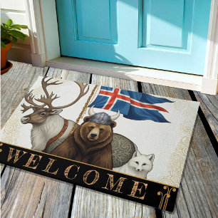Iceland, viking, flag, reindeer, fox, bear / Art Doormat