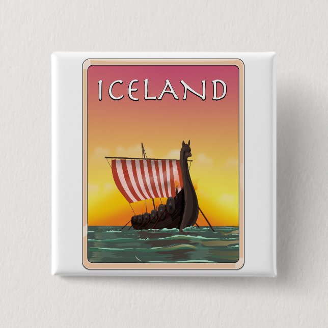 Iceland Viking Travel poster 2 Inch Square Button (Front)