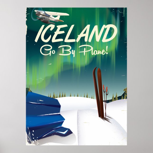 Iceland vintage plane travel poster (Front)