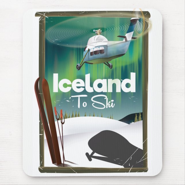Iceland vintage ski poster mouse pad (Front)