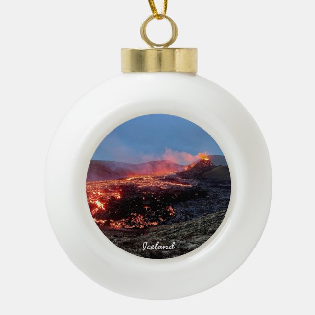 Iceland volcano - ceramic ball christmas ornament (Front)