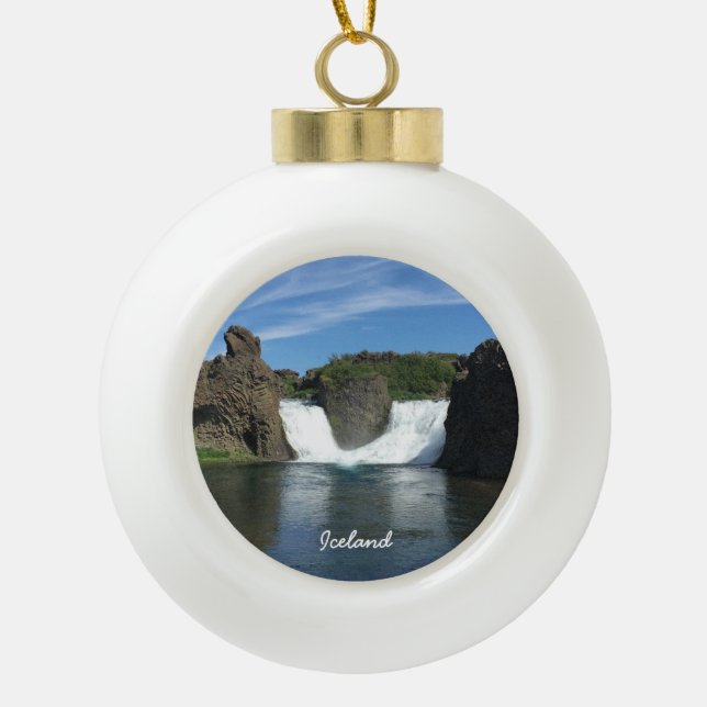 Iceland waterfall - ceramic ball christmas ornament (Front)