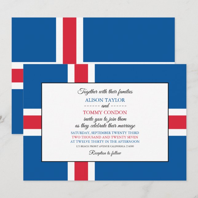 Icelander Flag, Flag of Iceland Wedding Invitation (Front/Back)