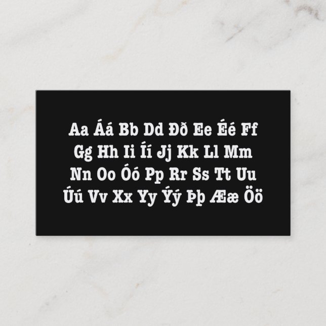 Icelandic Alphabet [Íslenska Stafrófið] Business Card (Front)
