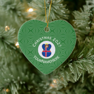 Icelandic Angel Christmas Flag Personalized Ceramic Ornament