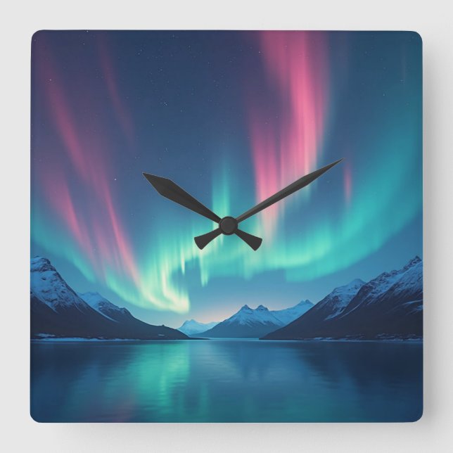 Icelandic Aurora Square Wall Clock (Front)