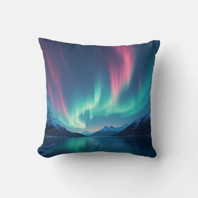 Icelandic Aurora Throw Pillow (Front)