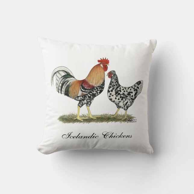 Icelandic Chickens Throw Pillow (Front)
