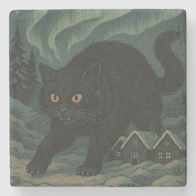 Icelandic Christmas yule Cat  Stone Coaster (Front)