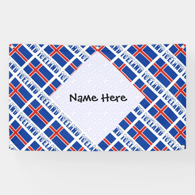 Icelandic Flag Tiled Black Personalization  Banner (Horizontal)
