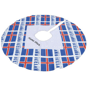 Icelandic Flag Tiled Black Personalization Faux Linen Tree Skirt