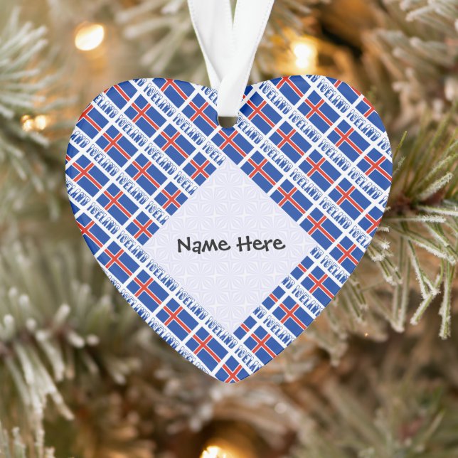 Icelandic Flag Tiled Black Personalization  Ornament (Tree)