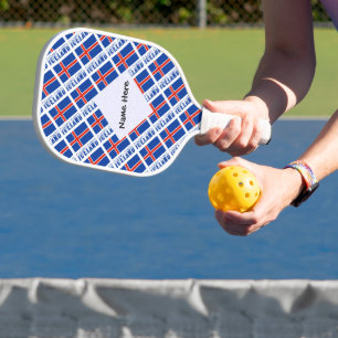 Icelandic Flag Tiled Black Personalization Pickleball Paddle