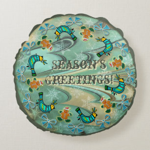 Icelandic Flow Christmas Folk Art (Personalized) Round Pillow