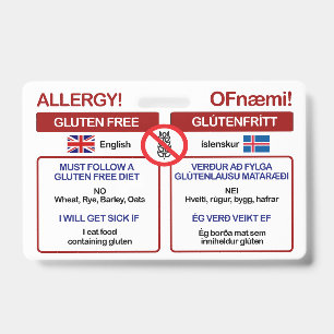 ICELANDIC Gluten Free Travel Card   Allergy Badge