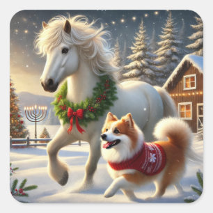 Icelandic Horse and Dog Holiday Sticker