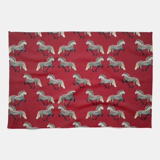 Icelandic Horse Astrid in Red Kitchen Towel (Horizontal)