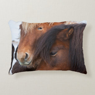 Icelandic Horse during winter on Iceland Decorative Pillow