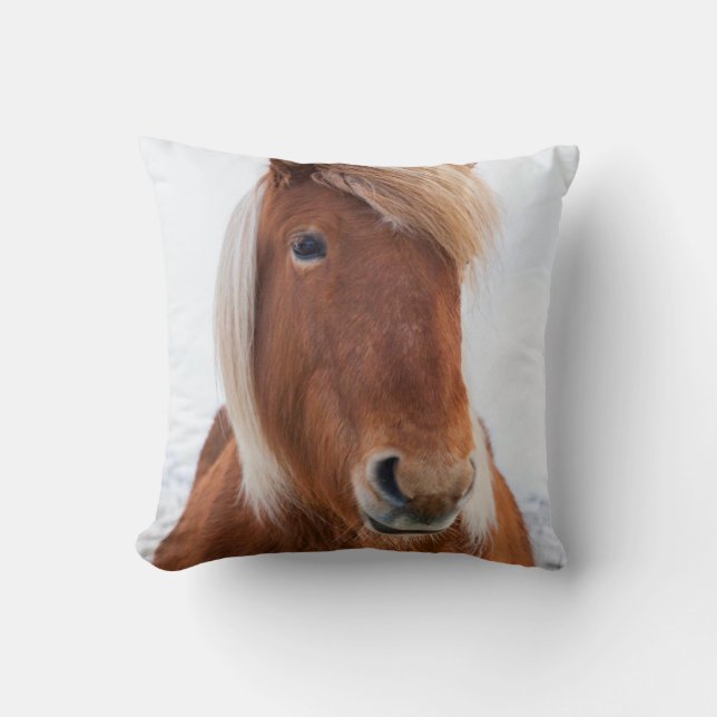 Icelandic Horse during winter Throw Pillow (Front)