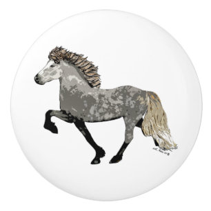 Icelandic Horse in dappled grey-Art Deco Astrid Ceramic Knob
