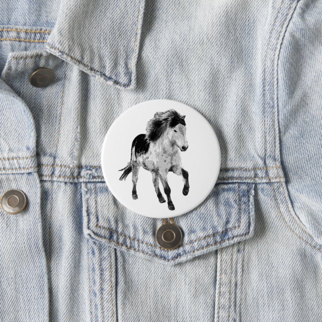 Icelandic horse in motion 3 inch round button (In Situ)