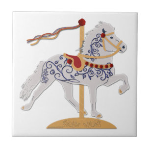 Icelandic Horse Rose Scroll Carousel Tile