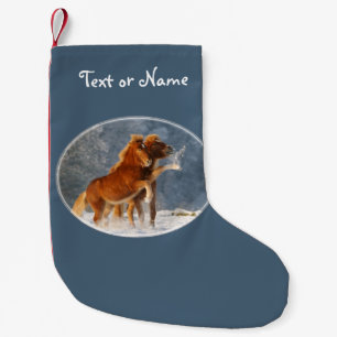 Icelandic Horses Foal Play in Snow - Personalized Small Christmas Stocking