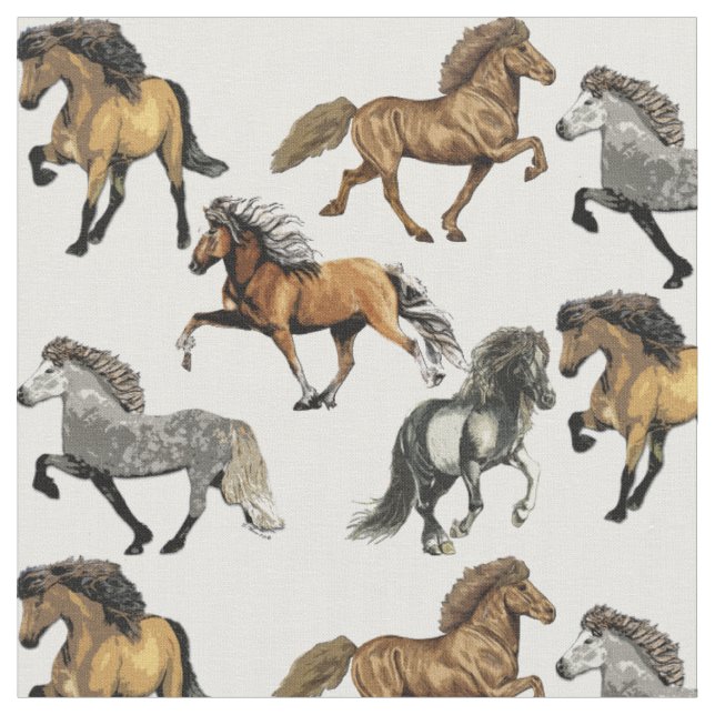 Icelandic Horses in Motion Fabric (Close Up)