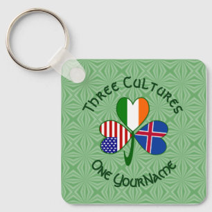 Icelandic Irish American Flag Shamrock Personalize Keychain