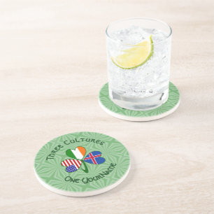 Icelandic Irish American Flags Shamrock Your Name Coaster