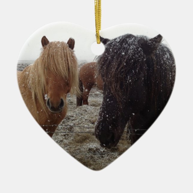Icelandic Ponies, Iceland horses in snow gifts Ceramic Ornament (Front)