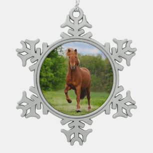 Icelandic Pony at a Tölt Funny Photo Horse Lovers Snowflake Pewter Christmas Ornament