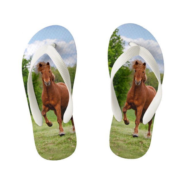 Icelandic Pony Tölt Funny Photo Horse Lovers  Kids Kid's Flip Flops (Footbed)