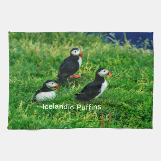Icelandic Puffins in Summer Kitchen Towel (Horizontal)