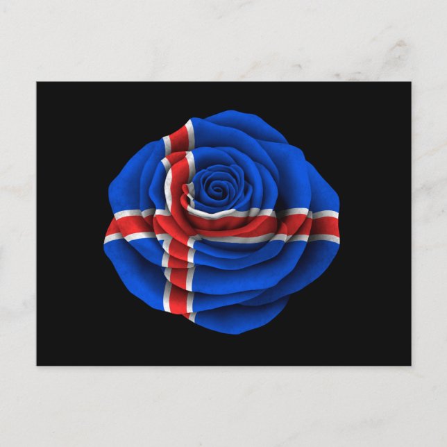 Icelandic Rose Flag on Black Postcard (Front)