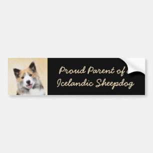 Icelandic Sheepdog Painting - Original Dog Art Bumper Sticker